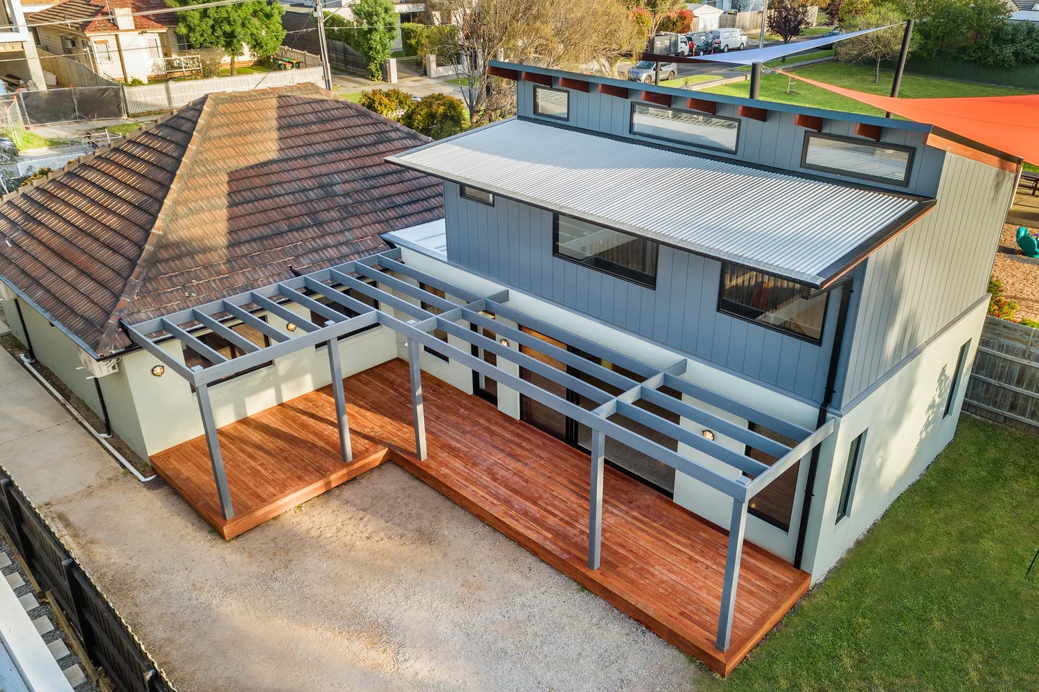 Aerial overview of a Bentleigh East renovation site
